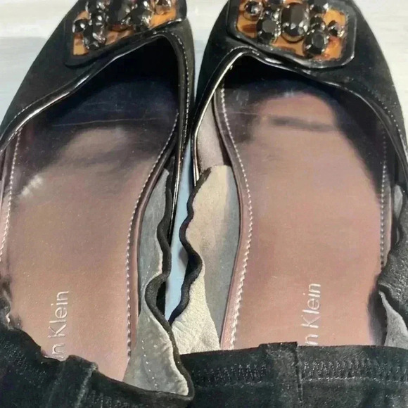 Calvin Klein black suede & leather rhinestone ballet flats shoes - Picture 8 of 12